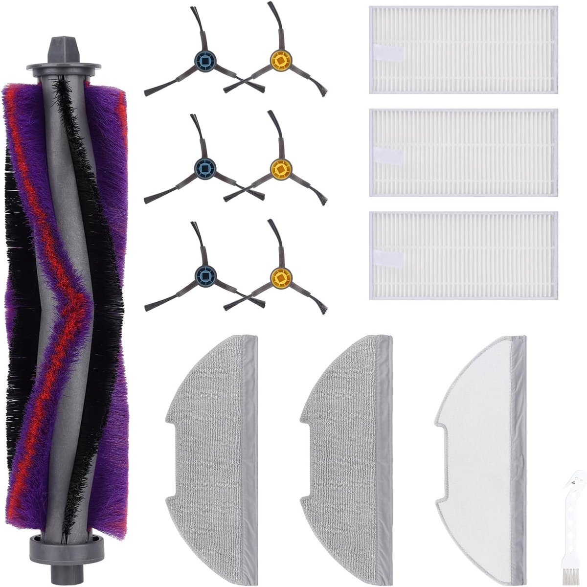 Stofzuigeraccessoires, compatibel met Eureka E10s, 1 hoofdborstel, 3 paar zijborstels, 3 schoonmaakdoeken, 3 HEPA-filters, 1 kleine borstel, stofzuigeraccessoireset (14 stuks)