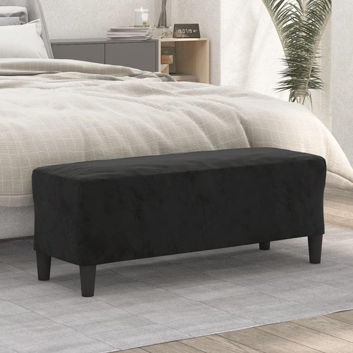 Bedbank, fluweel, zitbank, zwart, 100 x 35 x 41 cm, zachte gangbank als multifunctionele zitgelegenheid en extra zitplaats met comfortabele bekleding voor je woonkamer