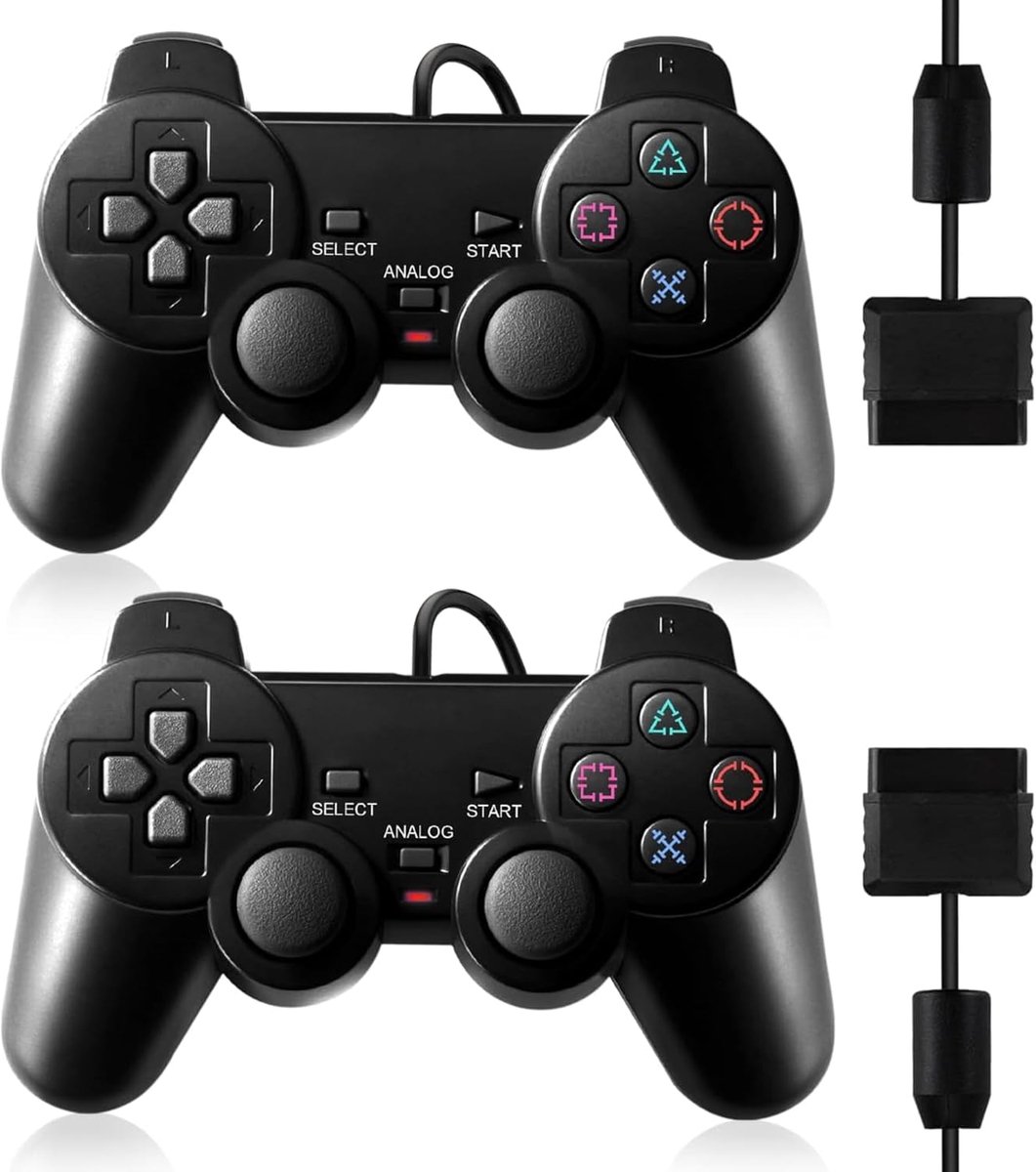 | 2X Controller met kabel, zwart | Compatibel met PS2, PS1, PS One, PSX | Analoge bediening, dubbele vibratie, plug-and-play | Geschikt voor gaming Controller Joystick