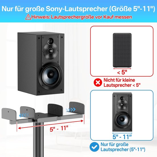 Luidsprekerstandaarden voor de Sony HT-A9 SA-RS5 SA-RS3S luidsprekerstandaarden met soundbarbevestigingen. In hoogte verstelbare Luidspreker Standaard van 29" tot 37,5". — afbeelding 5