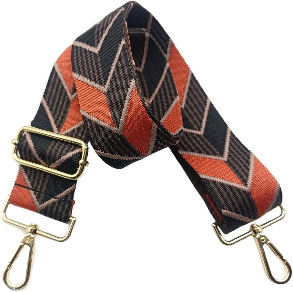 Schouderriem voor tas, 5 cm, brede riem, schoudertas, verstelbaar, schouderriem, handtas, schouderriem met goudkleurige gesp, voor dames, doe-het-zelf, schouderriem, accessoires (zwart/oranje), 12