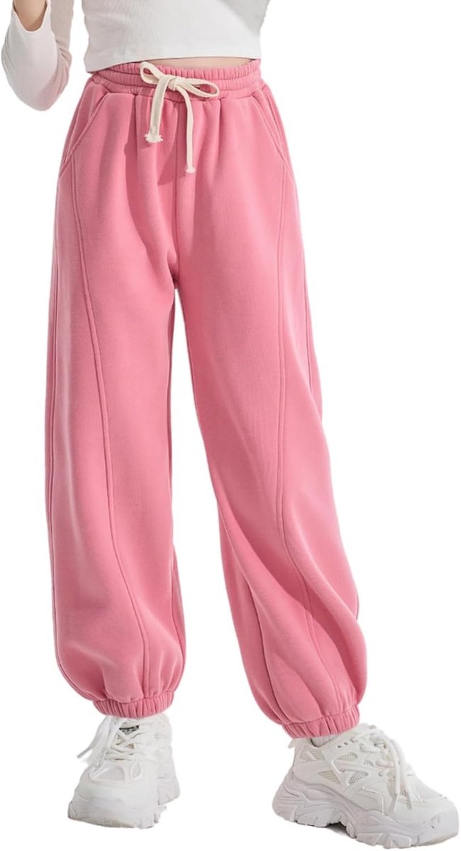 Meisjesbroek, katoen, fleece, effen, joggingbroek, sportbroek, joggingbroek, trainingsbroek met meerdere zakken voor kinderen