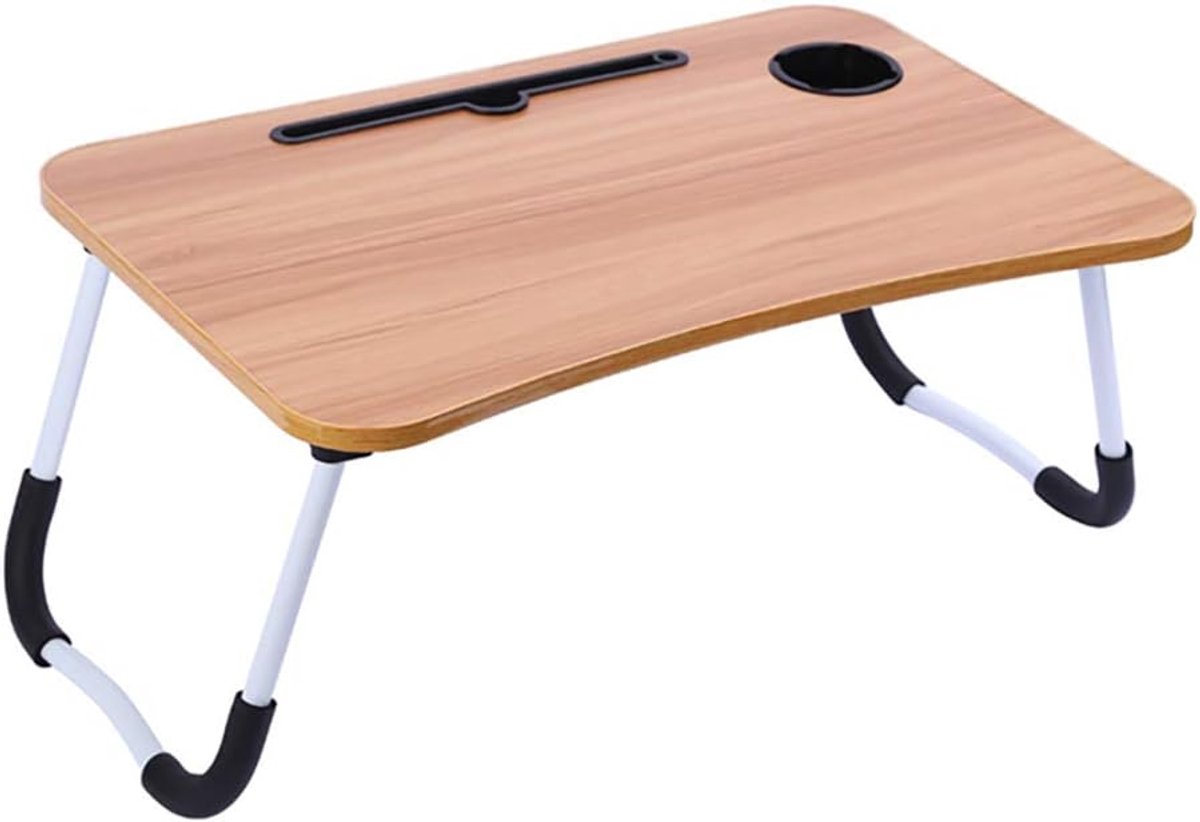 Folding Laptop Bed Tray Table Portable Lap Steunbok Slaapkamer Bureau Notebook met Ontbijt Cup Slot Student Study Tabl,Walnut brown