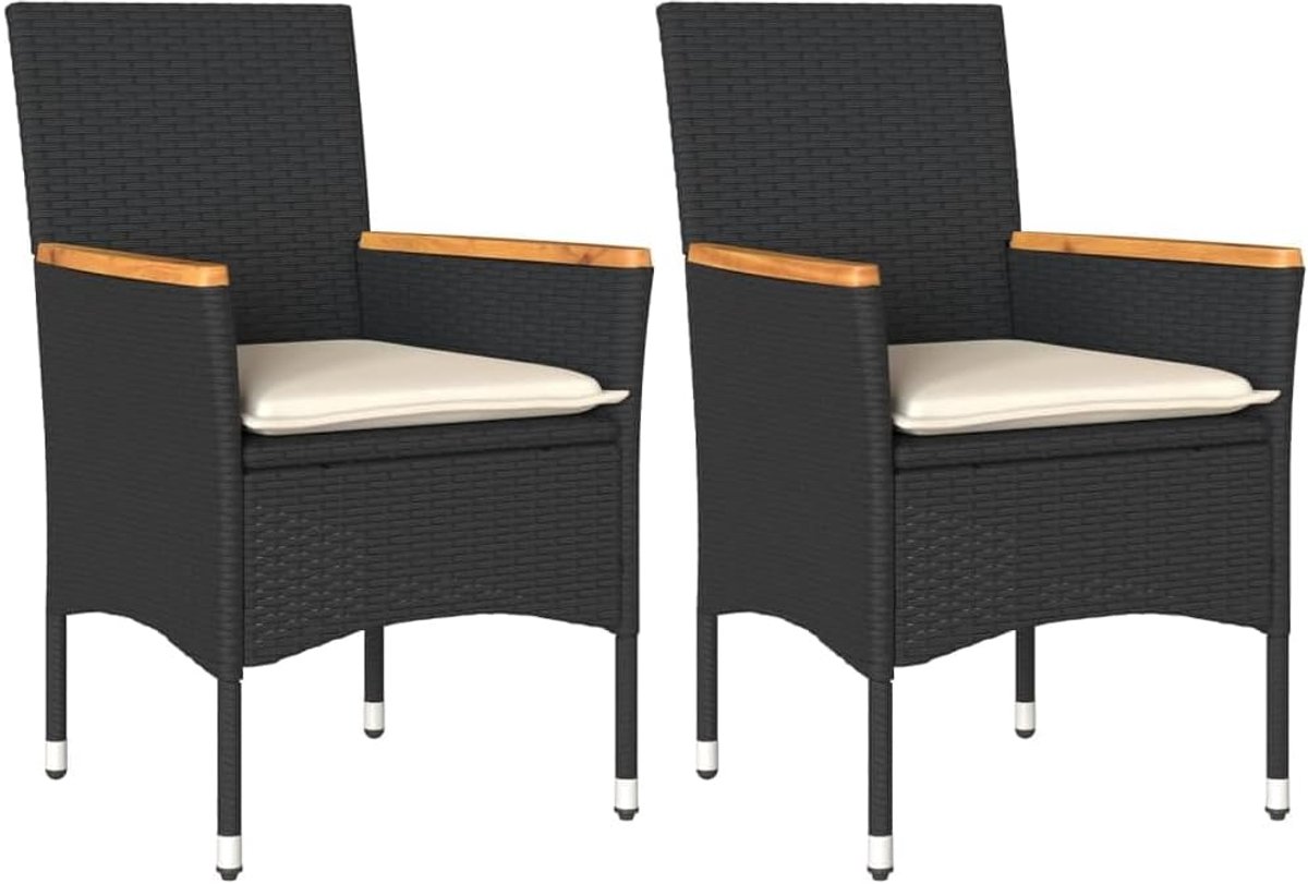 Tuinstoelen met kussen, 2 stuks, tuinstoel van polyrotan, tuinstoel van rotan, eetkamerstoelen voor buiten, stoelen voor tuintafel, zwart