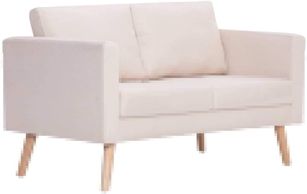 2-zitsbank met zitkussen, gestoffeerde bank, voor woonkamer, kantoor, bed, lounge, slaapbank, houten frame en stof, 116 x 70 x 73 cm, crèmewit