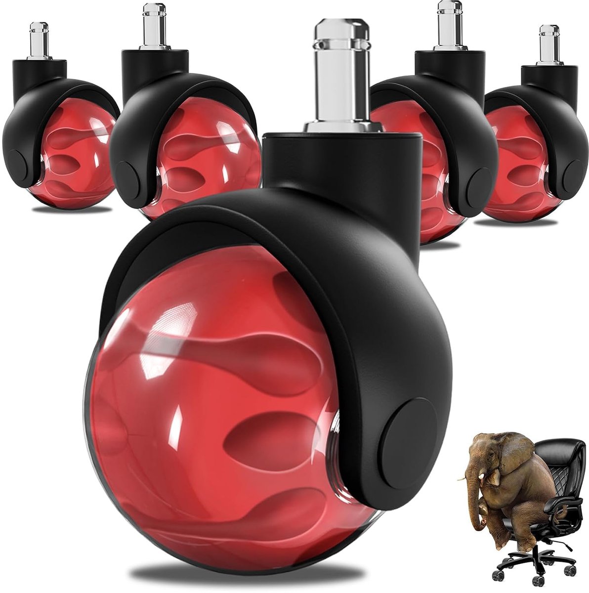 wieltjes voor tapijt – Set van 5 vervangingswieltjes voor bureaustoelen, veilig op alle vloeren (inclusief parket) – 2-inch rubber, soepel en stil, universele maat (11x22 mm)