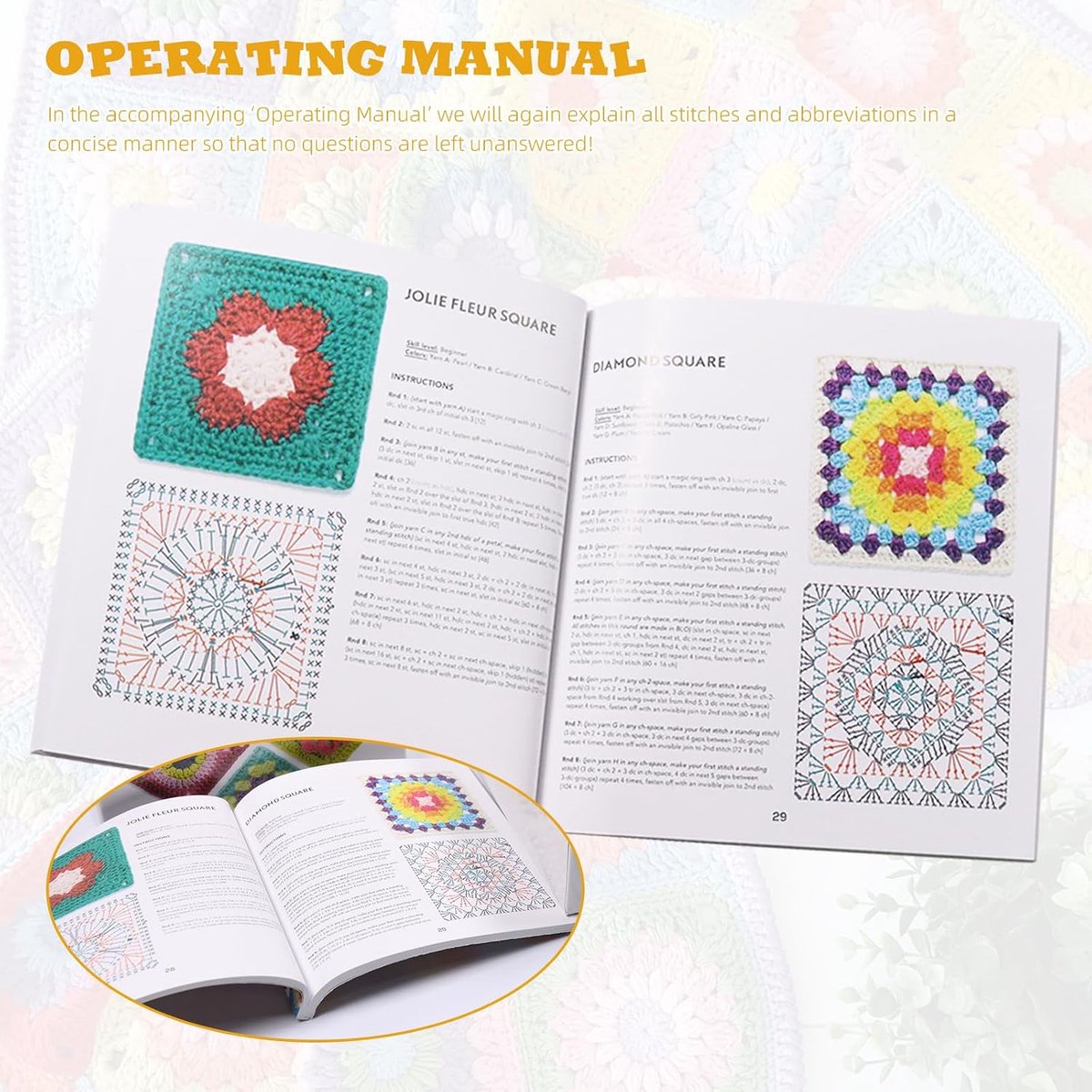 50 stuks Mix en match Designs gehaakte kaarten, Granny Square gehaakte patronen, Granny Squares kaarten, met gehaakte tekst en foto van elke Granny Square, een boekje voor volwassenen en beginners