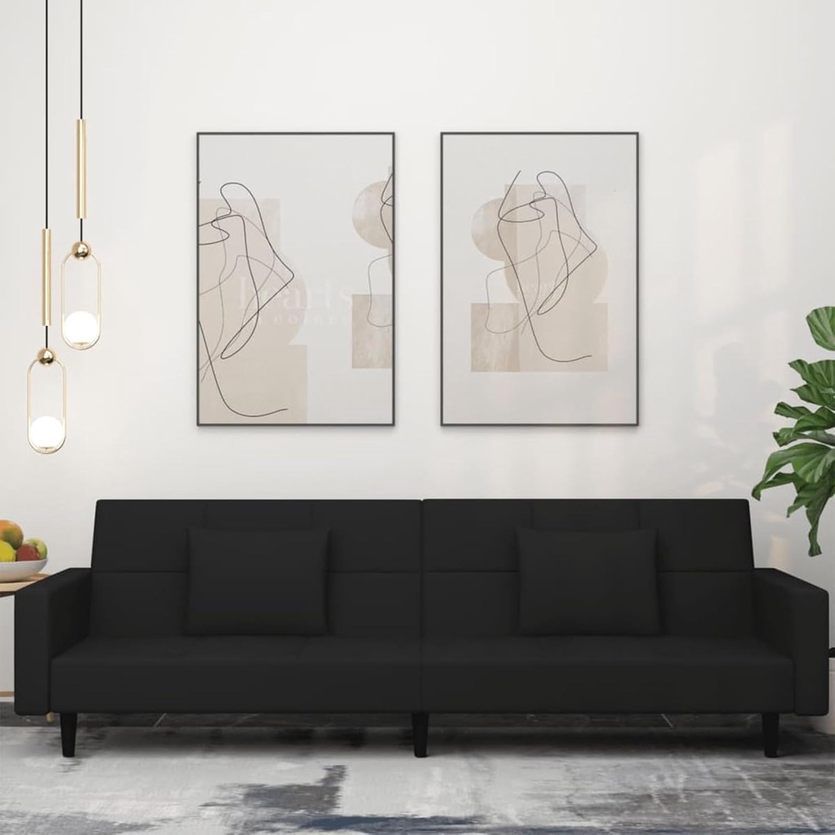 Slaapbank 2-zits met 2 kussens zwart fluweel, slaapbank dagbed slaapbank voor woonkamer logeerkamer kleine appartementen 375821