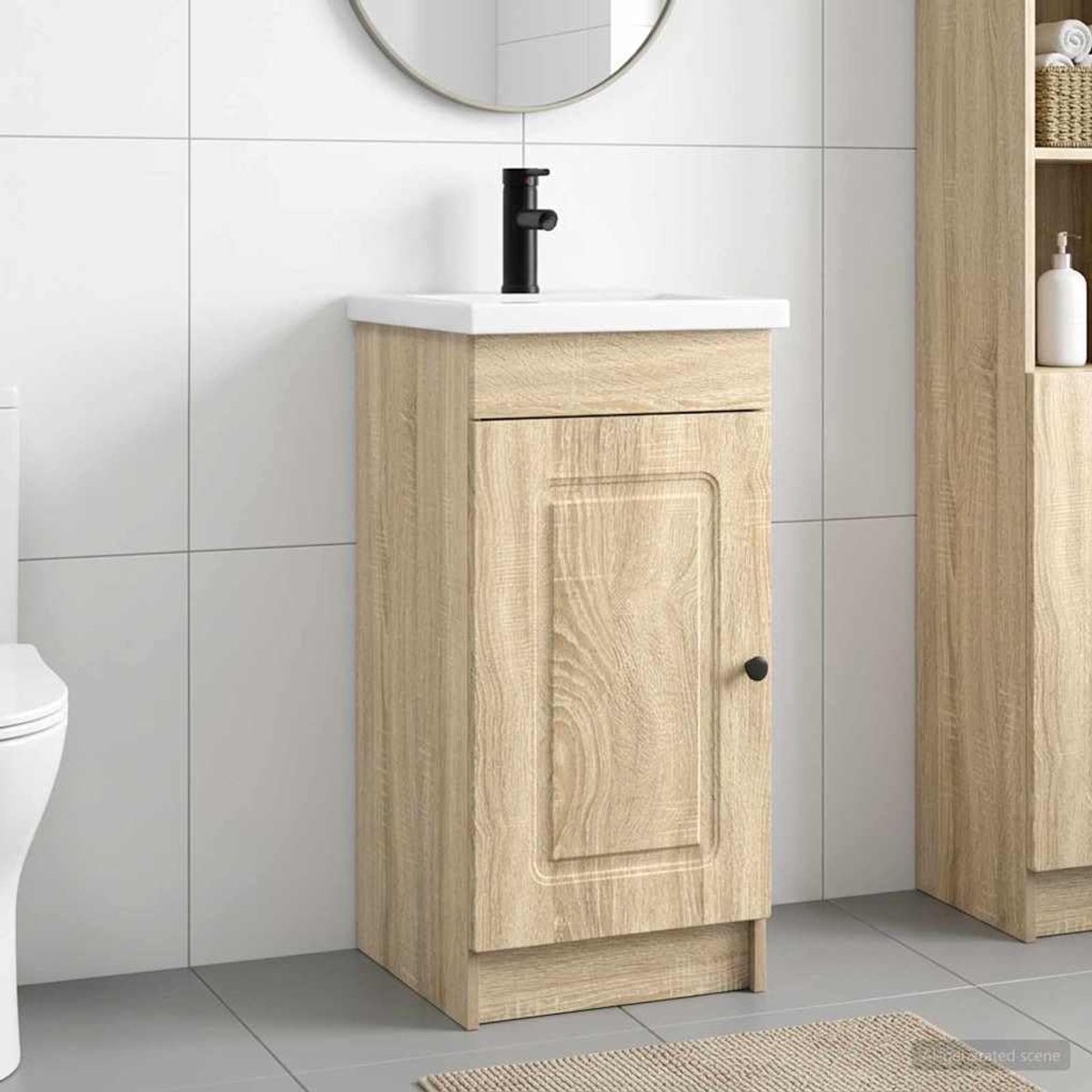 Badkamerkast met wastafel Sonoma eiken, houtmateriaal, incl.