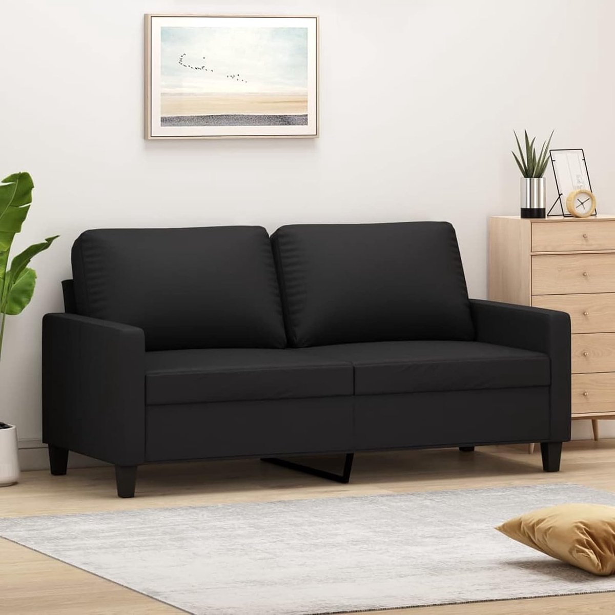 Fauteuil, gestoffeerde bank, slaapbank, woonkamer, kantoor, bank, stoffen bank, woonkamerbank, tweezitsbank, 3-zitsbank, zwart, 140 cm