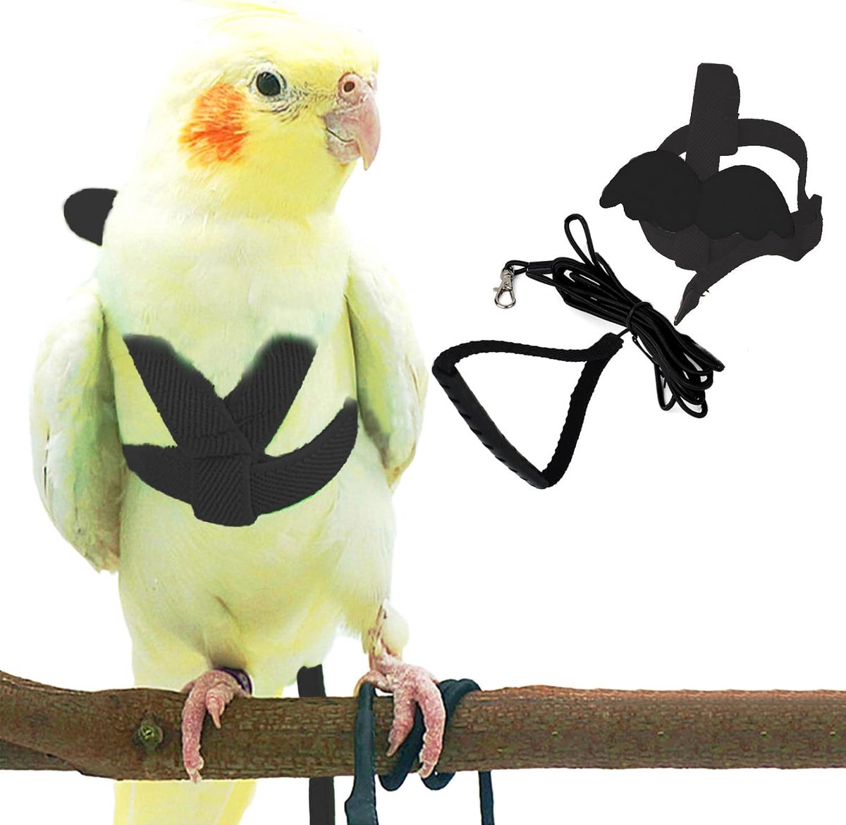Huisdier papegaai vogelharnas en riem, verstelbaar trainingsontwerp anti-bijt, vogel nylon touw met schattige vleugel voor papegaaien, geschikt voor scharlaken, keck, mini-ara en vogels van
