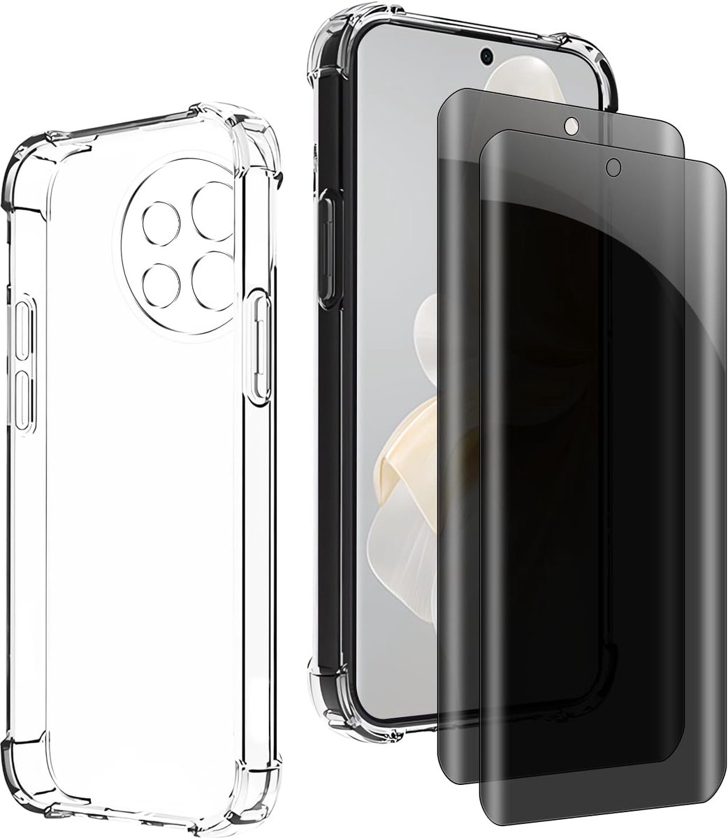Inkijkbescherming voor Vivo V40 Lite 5 g, 1 TPU-hoes met 2 stuks pantserglas, 9H glas, anti-spy folie, transparante siliconen beschermhoes, anti-geel, slank