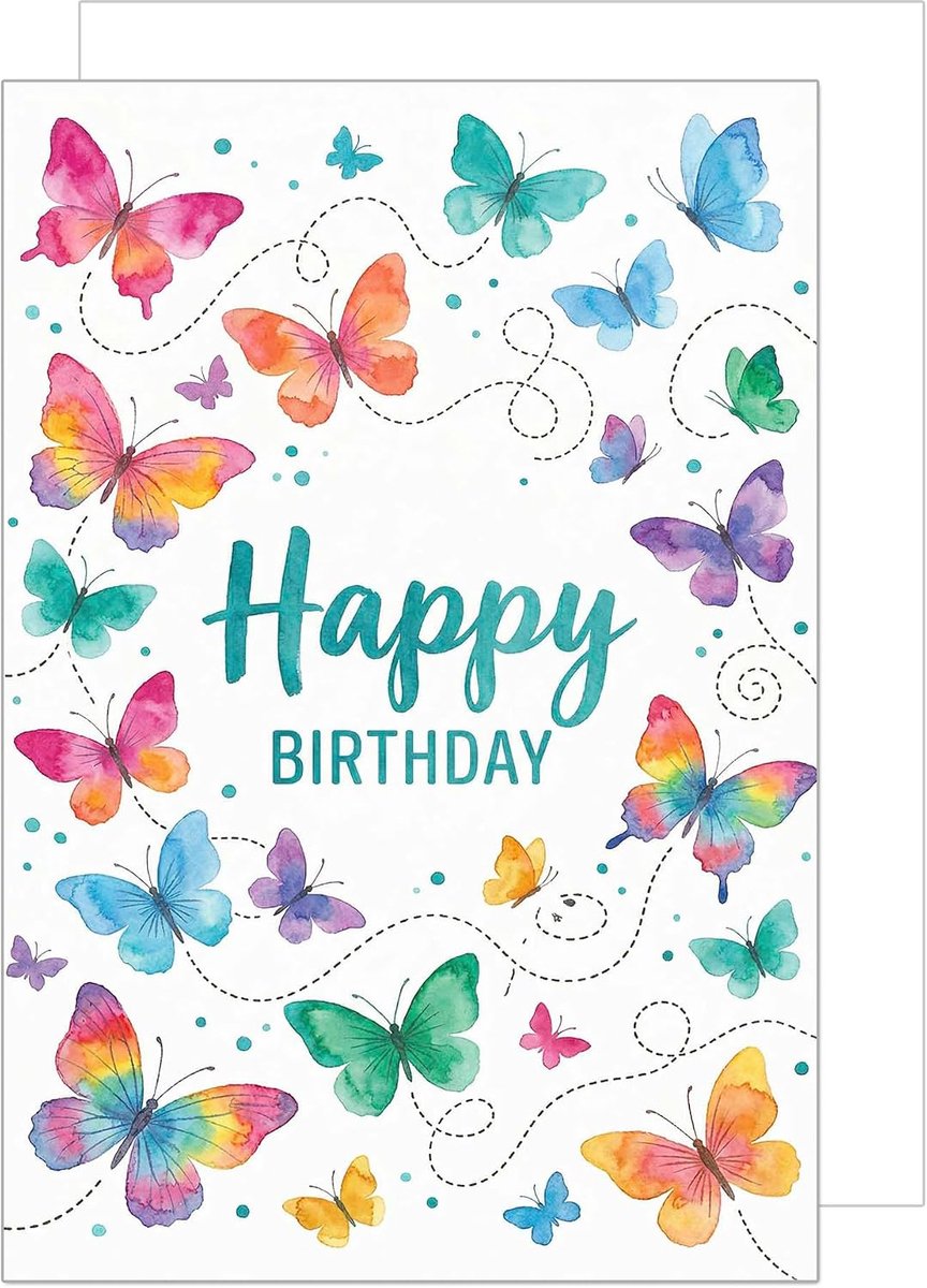 Seidel Premium XXL verjaardagskaart met envelop. Wenskaart formaat DIN A4 spreuk Engels Happy Birthday voor vrouw vlinders (A4-G1033)