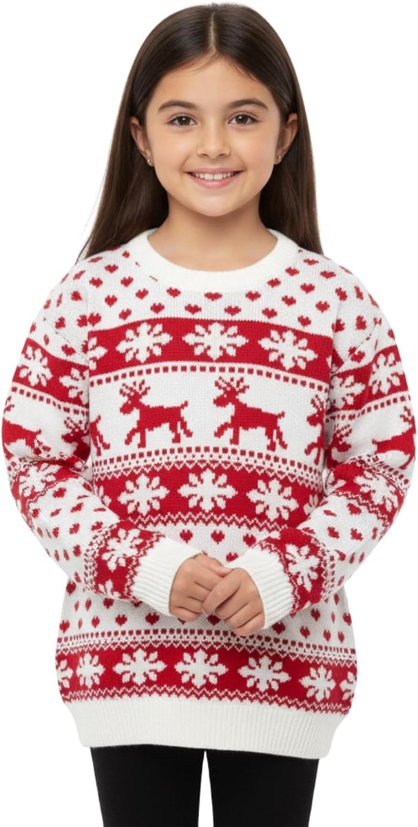 Truien voor kinderen, gebreide kersttrui met sneeuwvlokken voor jongens, ronde hals, uniseks, kersttrui, top, trui met lange mouwen, rendiertrui voor meisjes