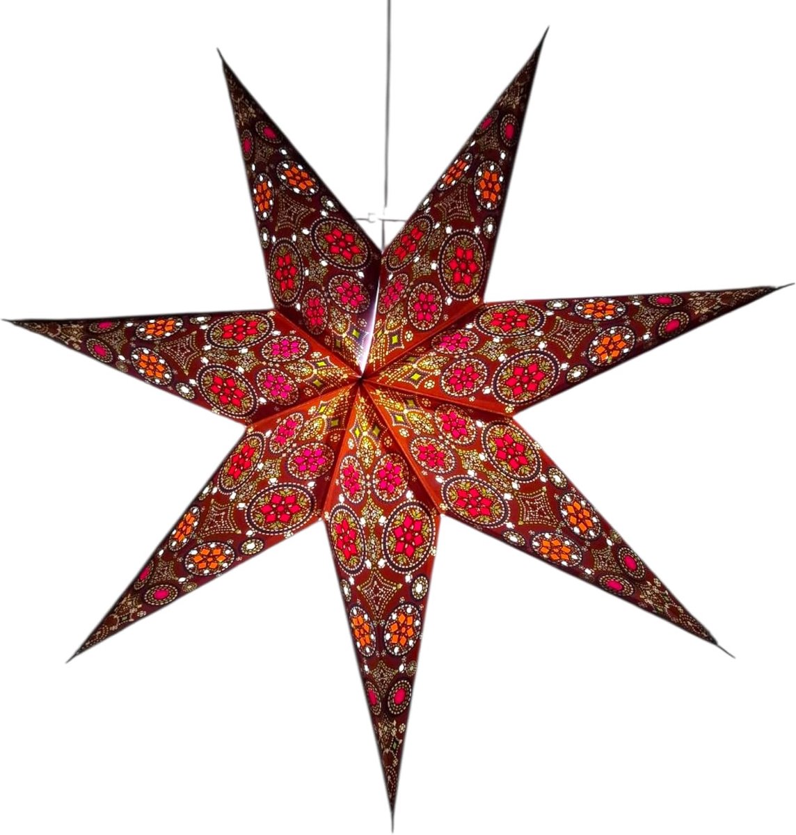 Lampenkap Papier Ster Lichttinten Grote 60cm Hangende Decoraties voor Kerst Bruiloft Woondecoratie Verjaardagsfeest Opvouwbare 7-puntige ster (Roest Rood, Groen, Geel)