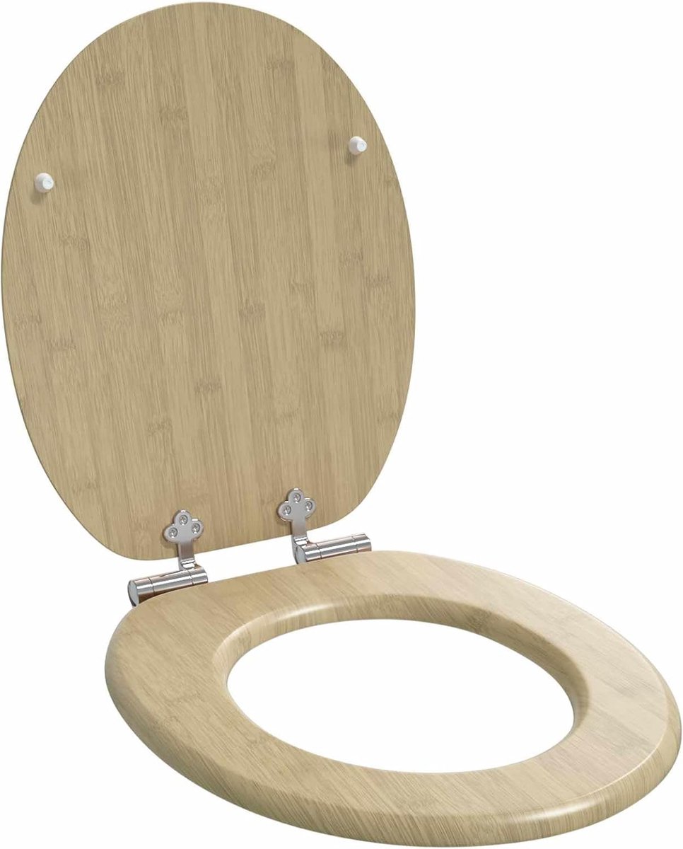 Toiletbril met softclose, MDF wc-bril in bamboe-look