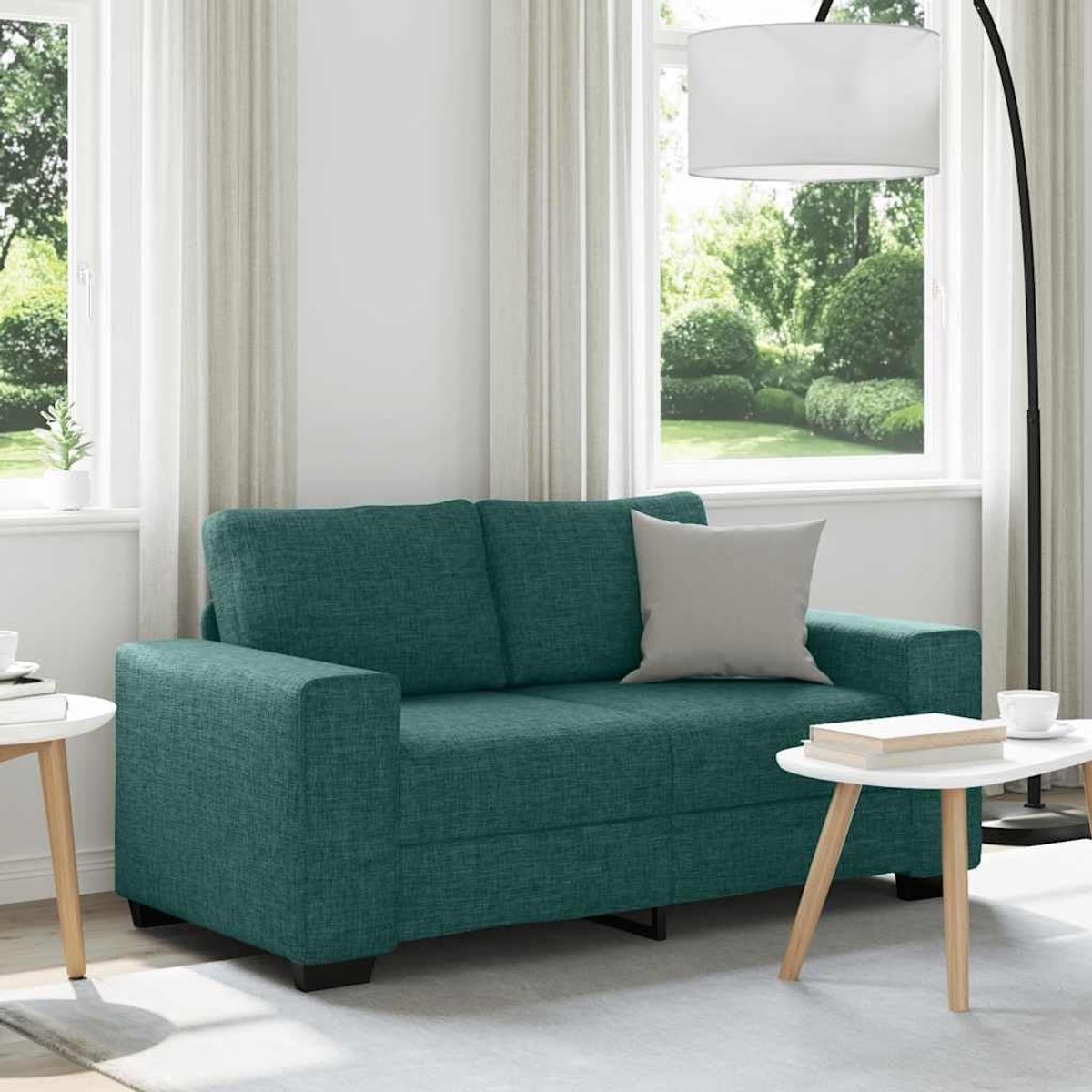 2-zitsbank, donkergroen, 160 x 77 x 82 cm, stoffen zitbank met brede armleuningen en dik gevoerde zitvlakken, voor woonkamer en kantoor