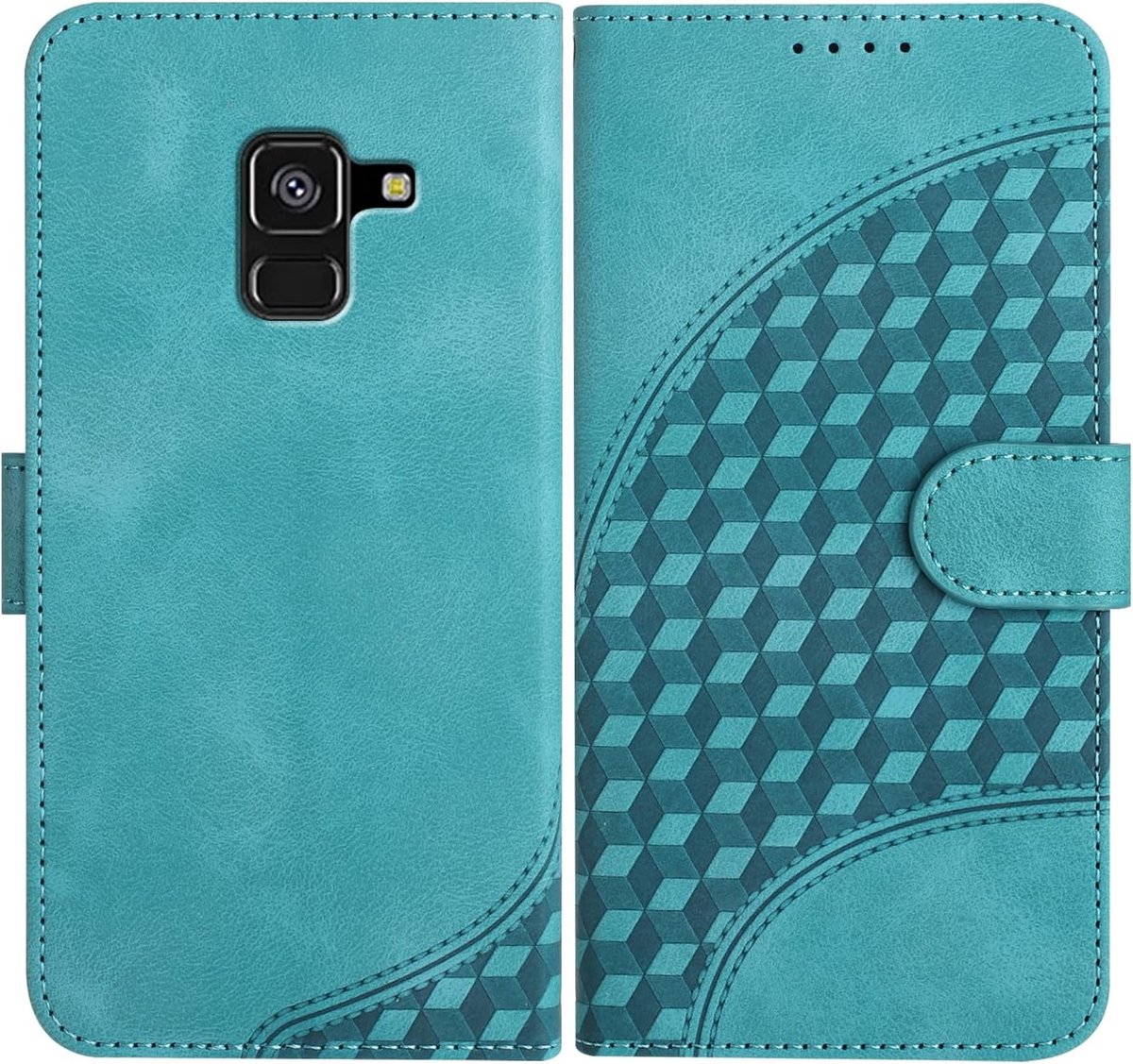 Hoes voor Samsung Galaxy A8 2018 / A5 2018, leren hoes flipcase met standfunctie kaartenvak portefeuille klaphoes magnetische folio compatibel met Galaxy A8 2018 - Lichtblauw