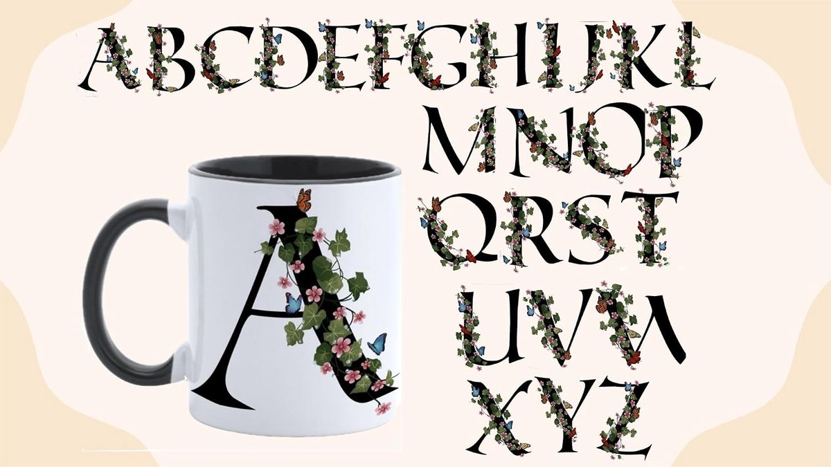 Boodschappentas en toilettas van katoen, letterprint, bloemenpatroon en vlinders, kleur neutraal