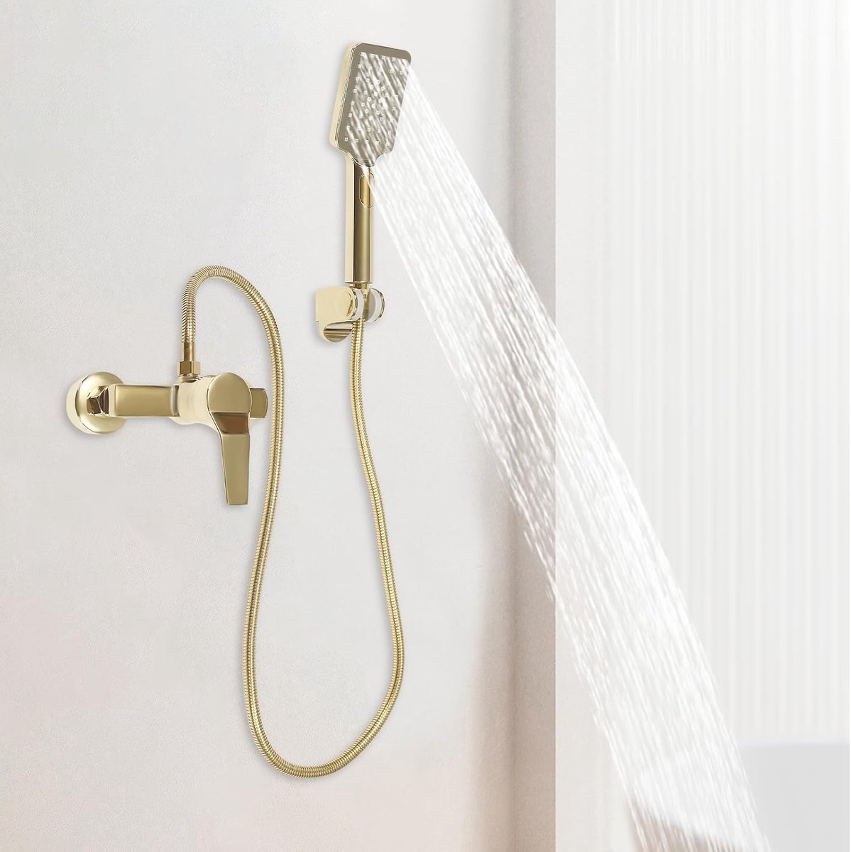 Koud Warm Kraan Set Wandgemonteerde Mengkranen Doucheset Schakelaar Draaibare Waterkranen Badarmaturen Eén Schakelaar Vierkante Handdouche Messing Modern Goud