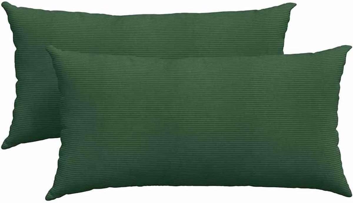 Bankkussen, 2 stuks, donkergroen, 80 x 40 cm, corduroy met ritssluiting, zachte polyestervulling, afneembare hoezen voor woonkamer, slaapkamer en thuiskantoor