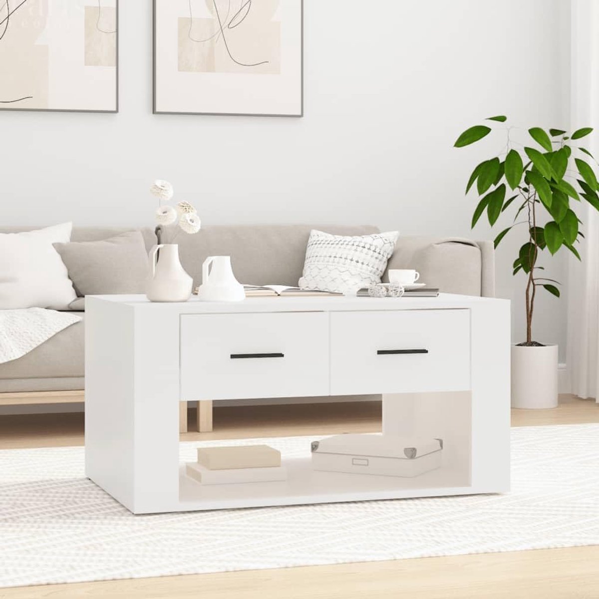 Hout salontafel met lades wit 80x50x40 cm