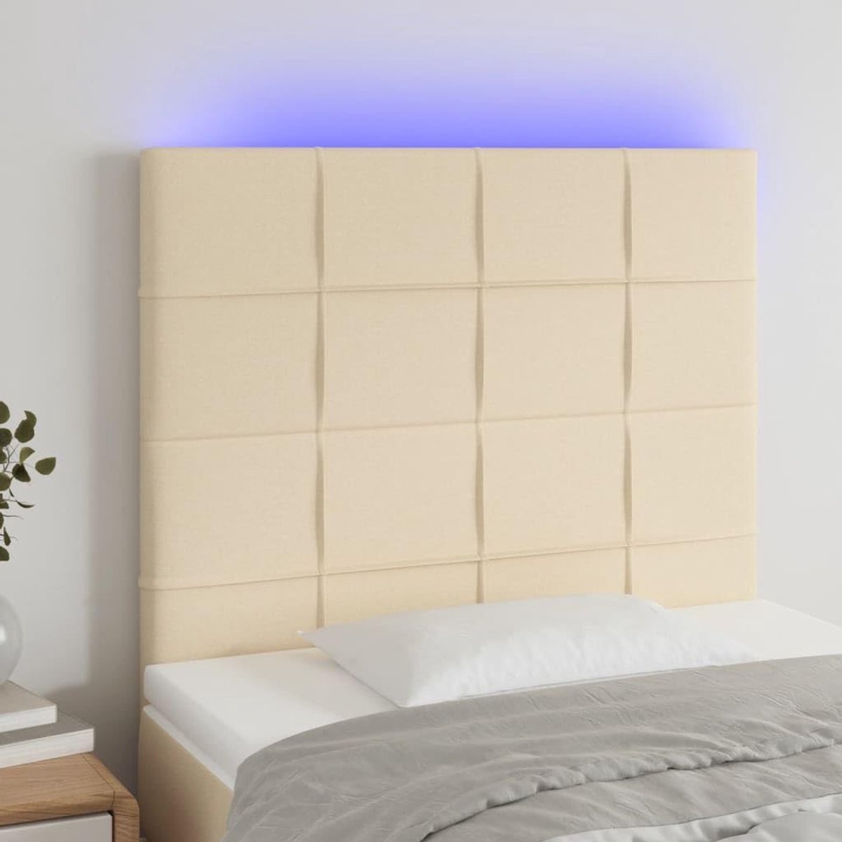 Hoofdeinde met led, 90 x 5 x 118/128 cm, textiel, hoofdeinde met ledverlichting, in hoogte verstelbaar, snijband, uitstekende rugsteun, modern design voor