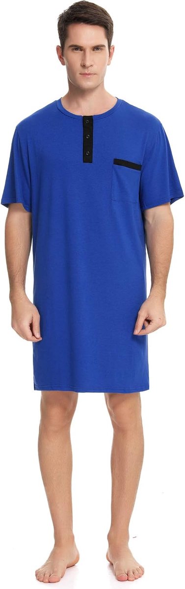 Pyjamatops voor heren, zacht ademend nachthemd, knielengte, nachthemden, korte mouwen, nachtkleding, loungewear