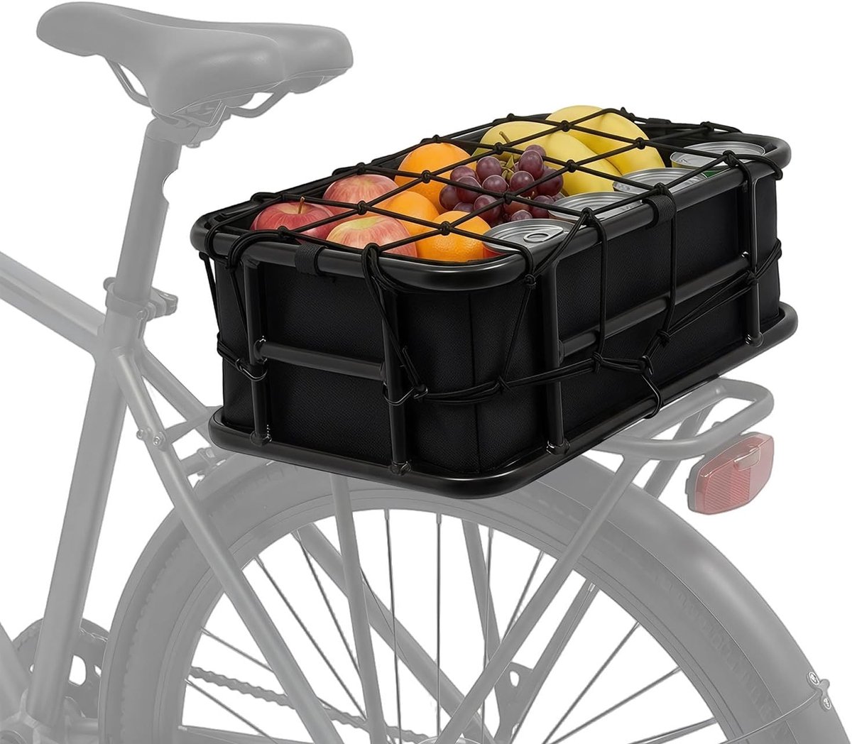 Fietsmand achter voor bagagedrager, robuuste fietsmand, grote bagagedragermand voor e-bike en normale fiets, zwart, 34 x 30 x 15 cm