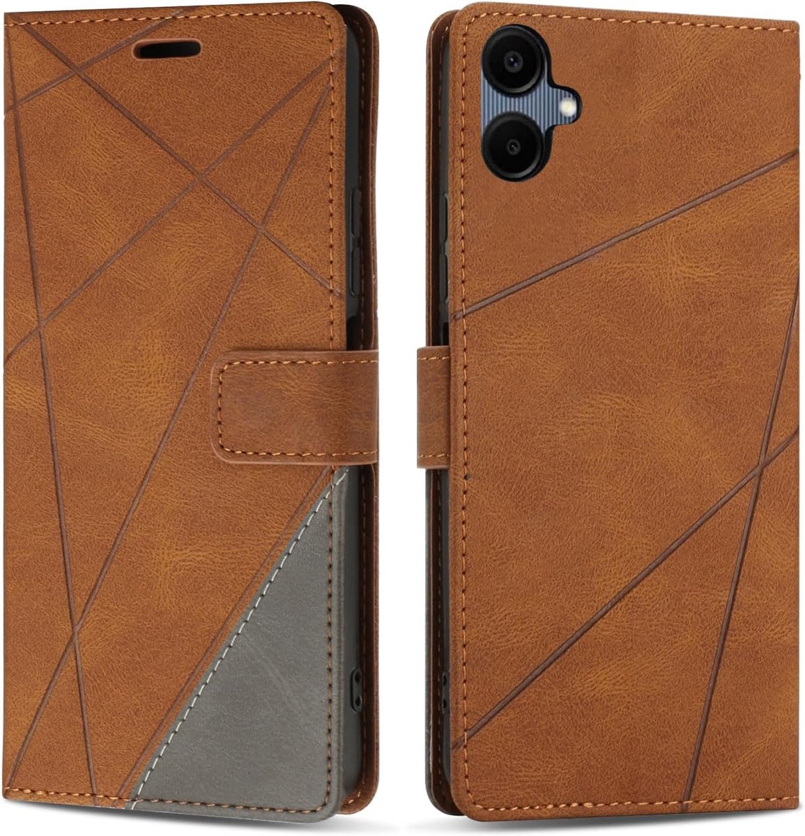 Hoesje voor Galaxy A06 5G / 4G, Premium Lederen Portemonnee Beschermhoes Telefoonhoesjes met Kaartenvakken Beschermhoesje voor Galaxy A06 5G / 4G, Bruin