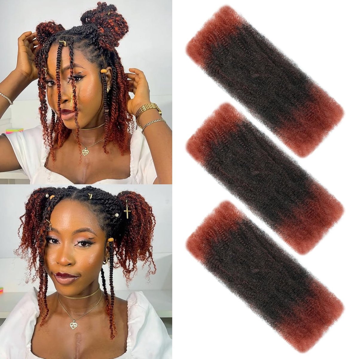 Kinky Krullend Vlechten Bulk Haar Voor Mini Twists Afro Kinkys Bulk Synthetische Cubaanse Twist Haar Zachte Lokken Micro Lente Twist Voor Dreadlocks Loc Reparatie (T350#, 35 Inch (Pack