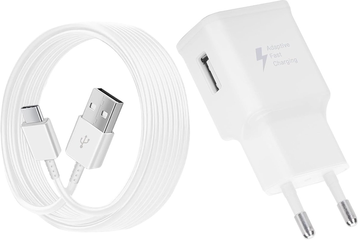 USB Oplader met Oplaadkabel USB Type-C geschikt voor Samsung Galaxy A15 A14 A13 A04s A05s A71 A55 A54 A53 A52s A40 A35 A34 A33 A25 A23 M51 M34 M14 S8 S9 S10 S20, Snellader Adapter Mobiele Telefoon Kabel