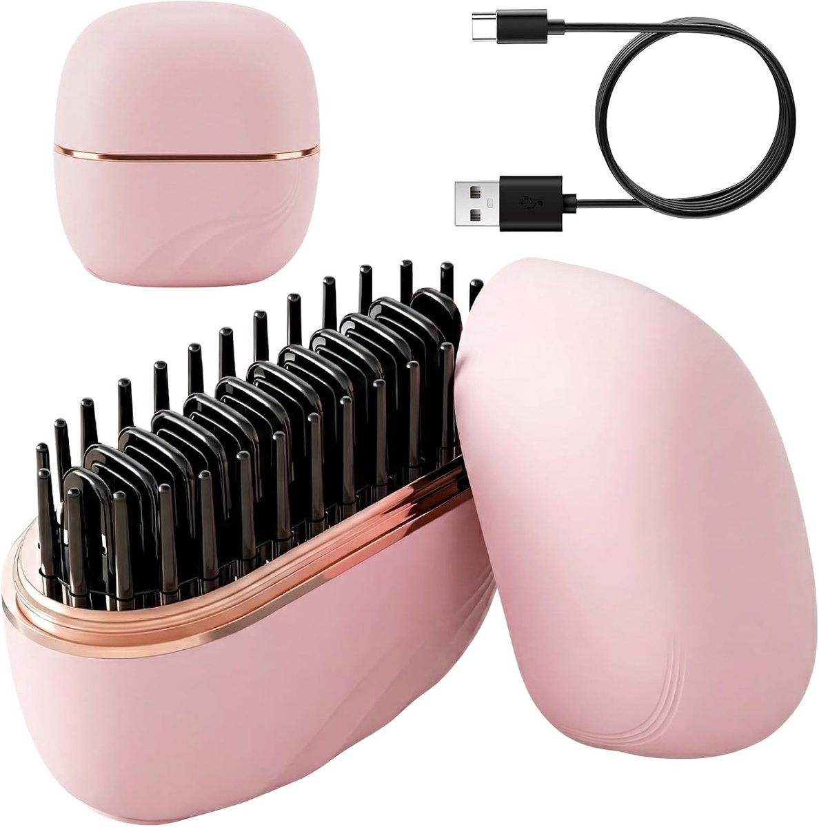 Mini-stijltang, draadloos, oplaadbare draagbare stijlborstel, mini-stijlborstel, haarstraightener borstel, met 3 temperatuurinstellingen, voor haar en baard