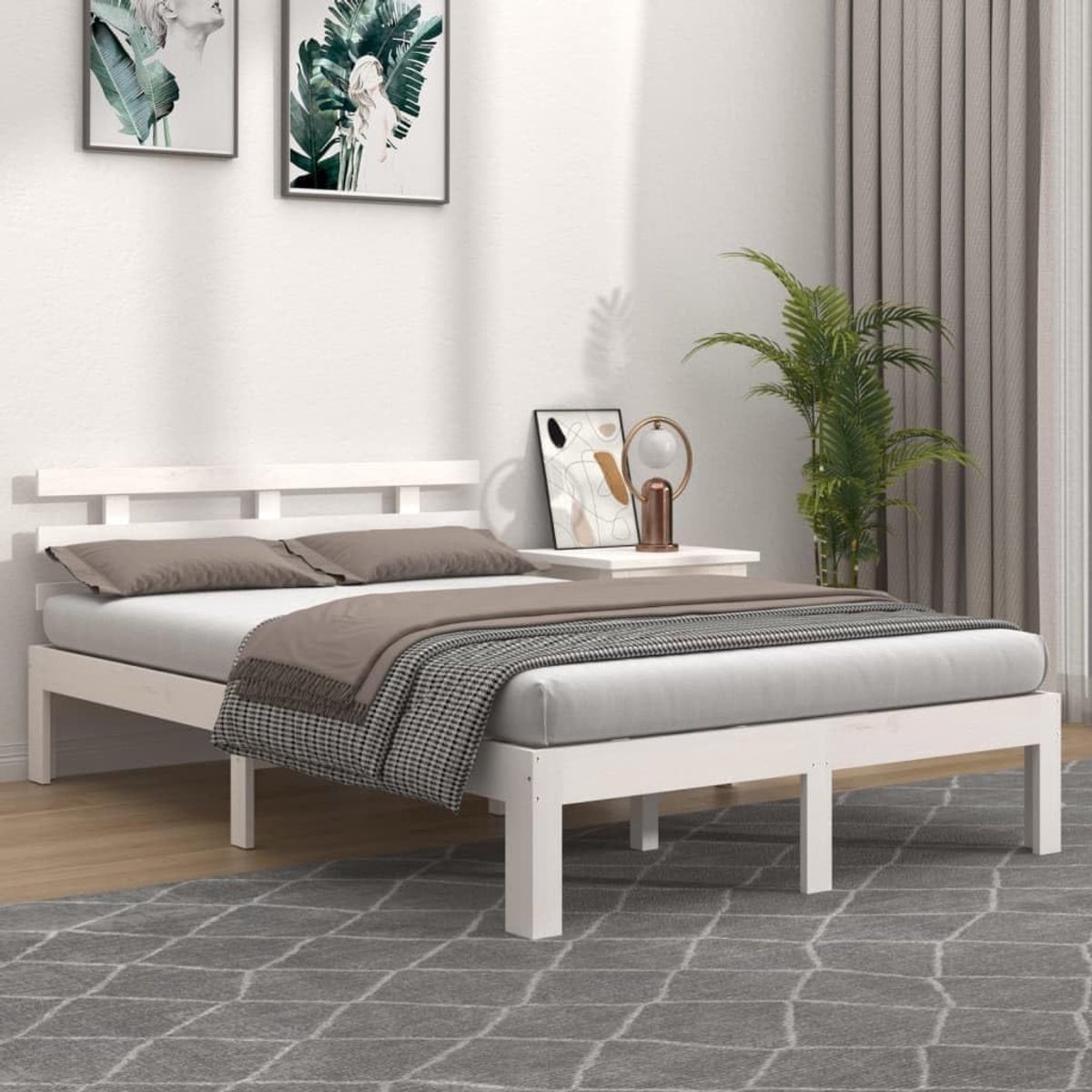 Houten bed, wit, 120 x 190 cm, grenenhout, bedframe met stabiele constructie en comfortabel hoofdeinde voor een goede gewichtsverdeling en robuustheid