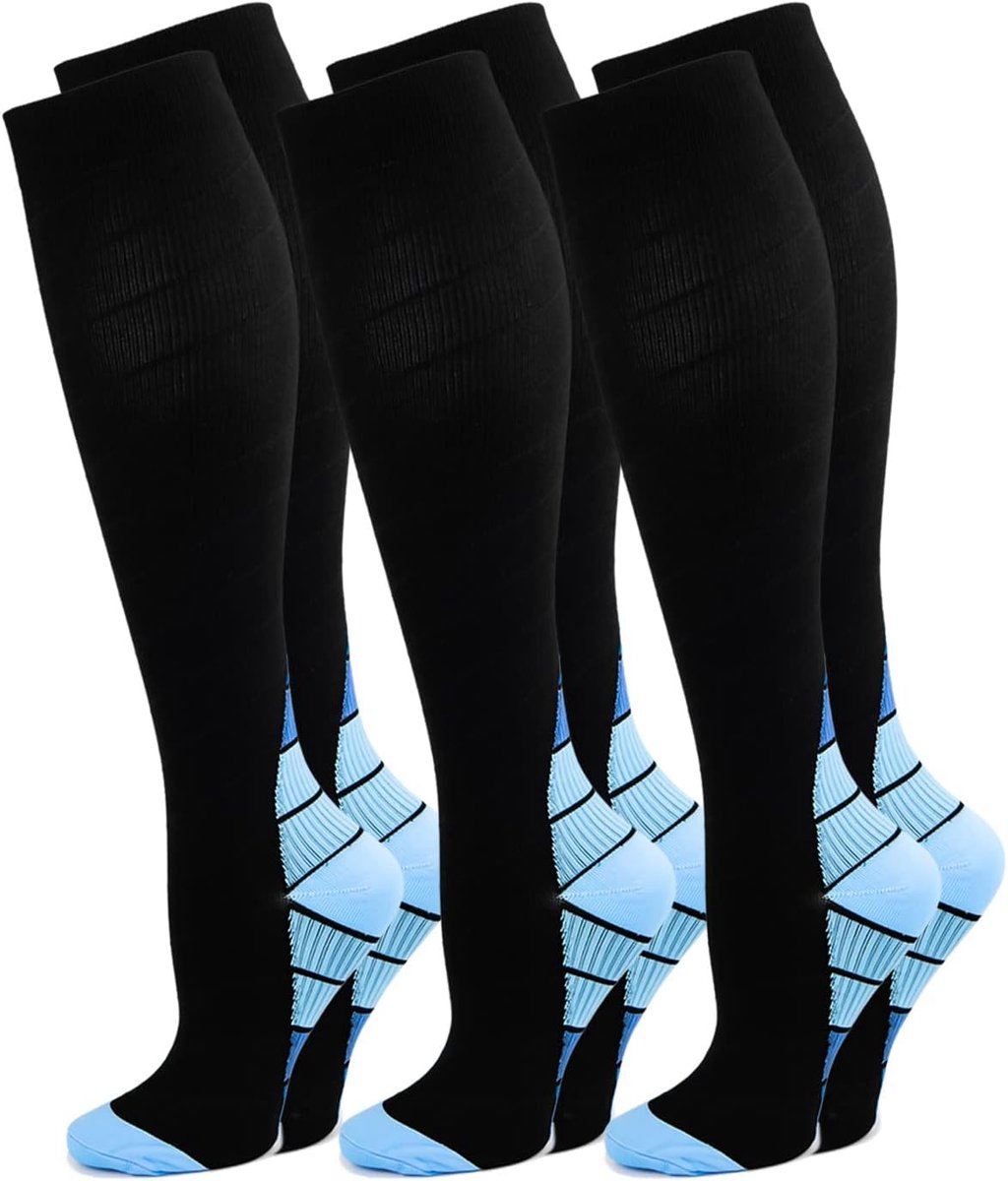 3 paar compressiekousen voor dames en heren, voor sport, hardlopen, vlucht, reizen, zwangerschap, medische compressiesokken, steunkousen
