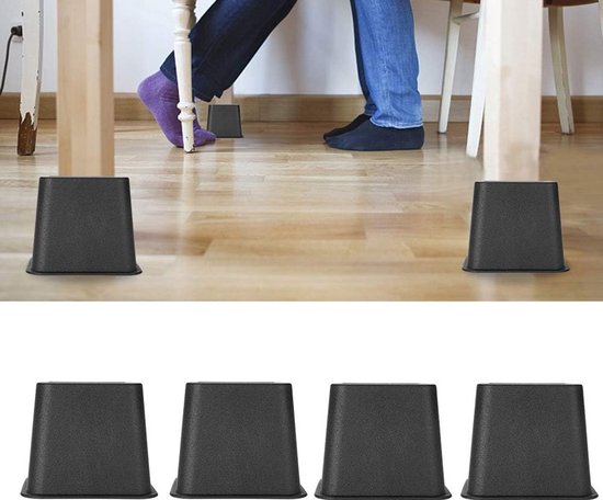 Stevige meubelverhoger, 4 stuks 5 inch (12 x 12 x 10 cm) grote hoge tafel bed stoel bank verhoger voeten lift set, onder bed opslag zware belasting meubelverhogers, stabiele verhoger voeten — afbeelding 4
