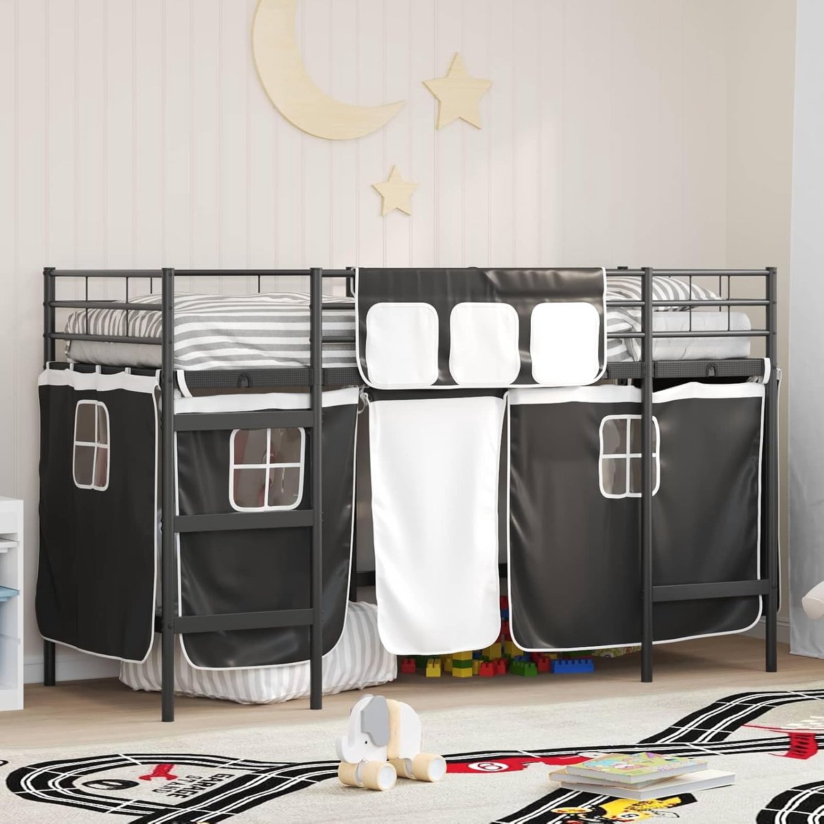 Frame met gordijnen voor kinderkamer zwart 75 x 190 cm