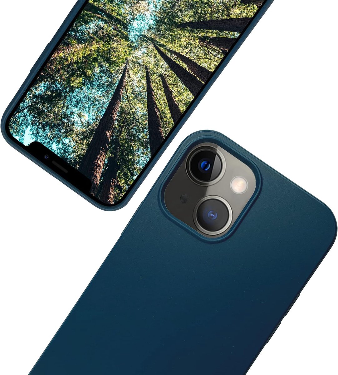 Eplanita Beschermhoes compatibel met iPhone 14 Plus, beschermhoes van plantaardige vezels, schokbestendig, robuust en duurzaam (voor iPhone 14 Plus, donkerblauw)