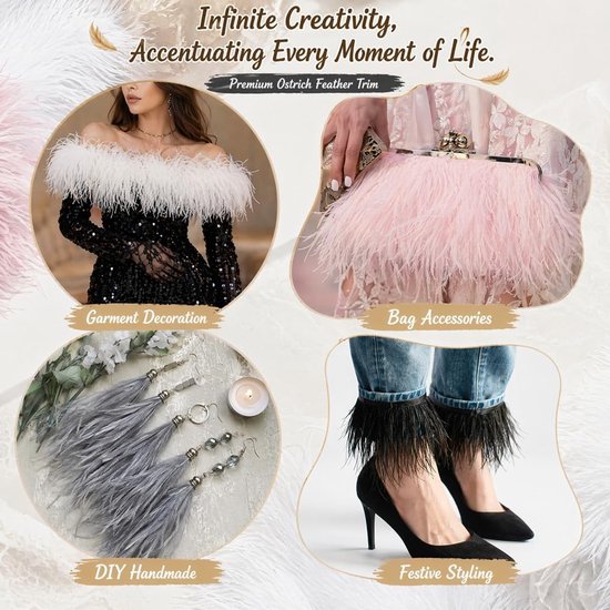 1 m natuurlijke struisvogelveren, rand pluche veerband om te knutselen, veren, franjes, met satijnen lint voor doe-het-zelf naaien, hoed, kleding, kostuumdecoratie, hemelsblauw, 10-15 cm — afbeelding 3