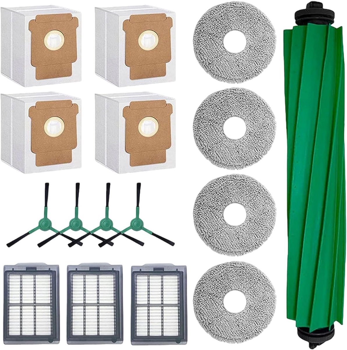 Reserveonderdelen voor iRobot Roomba Plus 505/405 Combo stofzuigeraccessoires, 1 hoofdborstel, 4 zijborstels, 3 HEPA-filters, 4 dweilpads en 4 stofzakken