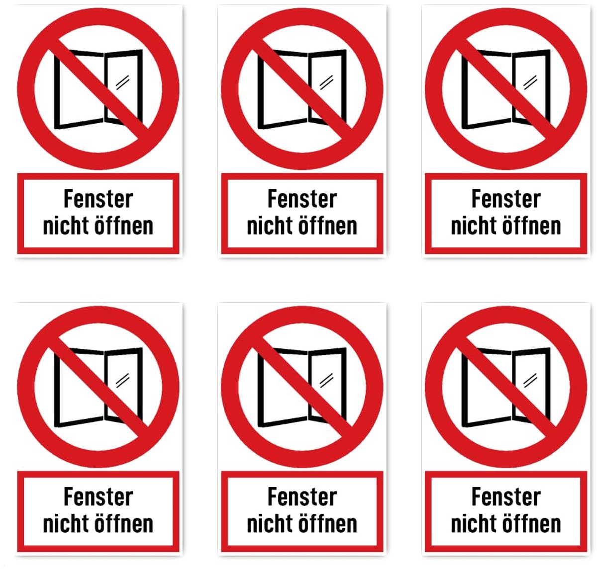 75x50 mm, 6 stuks - venster niet openen - verbodsteken met tekst (Duits) (rood/wit) - rechtop - DIN EN ISO 7010 / ASR A1.40