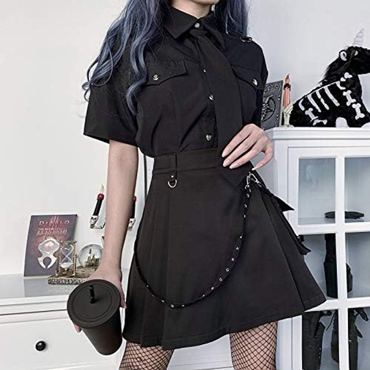 Minirok voor dames, sexy cosplay, gothic, kleding, mini-rok met zakken