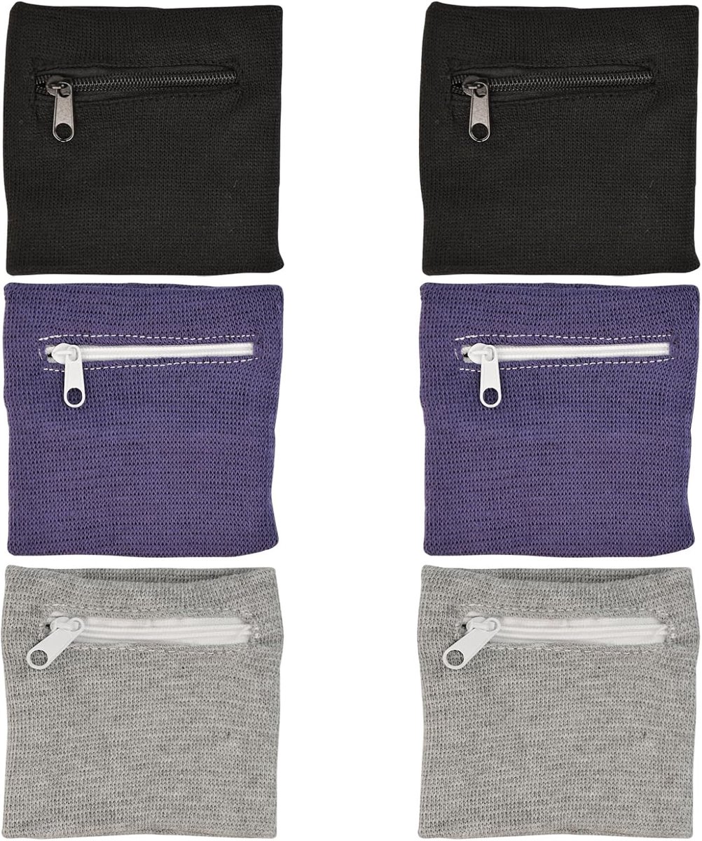 Verpakking van 6 zweetbanden met rits, polstasje, sportarmband absorberend voor mannen en vrouwen, pols-sleuteltasje voor hardlopen/joggen/wandelen/hond uitlaten/fietsen en yoga etc.