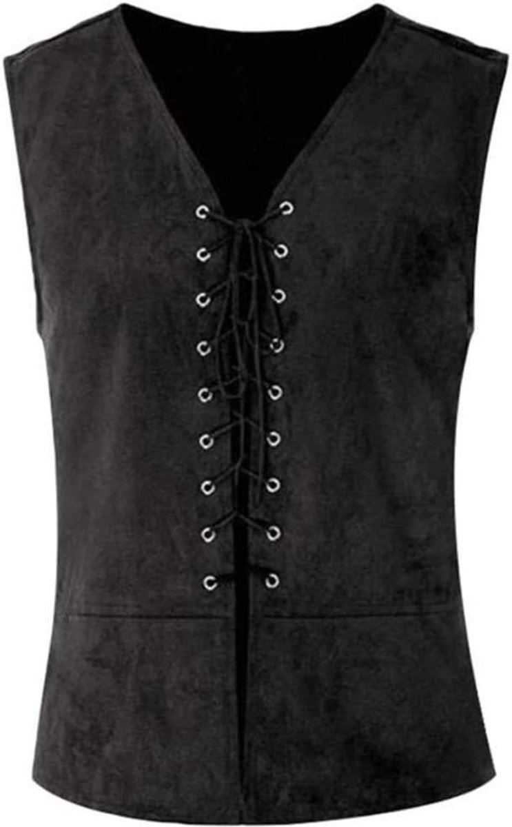 Sugar Herenvest, steampunk, middeleeuws, victoriaans, renaissance, middeleeuws, gothic, retro, vintage, mouwloos, party, kant, V-hals, Halloween