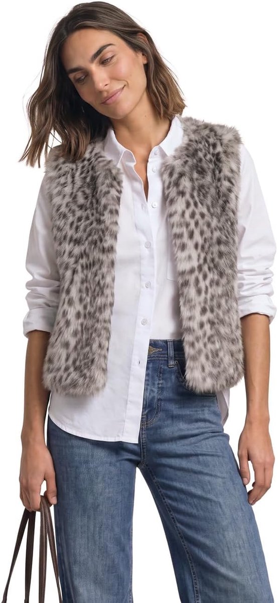 One 2200672 dames Kunstbont vest met ritssluiting en zakken