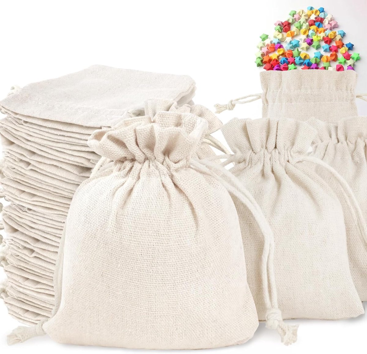 36 stuks zakjes, 10 x 12 cm, kleine katoenen zakjes met trekkoord, linnen om te vullen, jute voor geschenken, mini-lavendel, doe-het-zelf