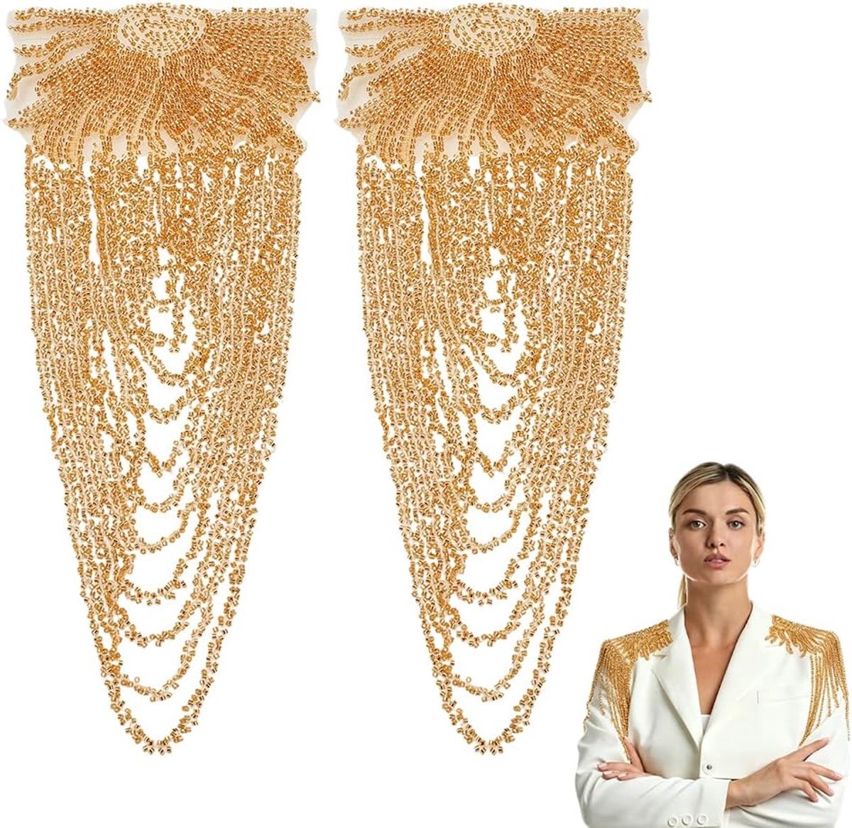 1 paar strass applicatie voor schouder gouden parels kwastje schouder applicatie parels kwast verbinding ketting epaulette kwastjes franje schouder epaulette