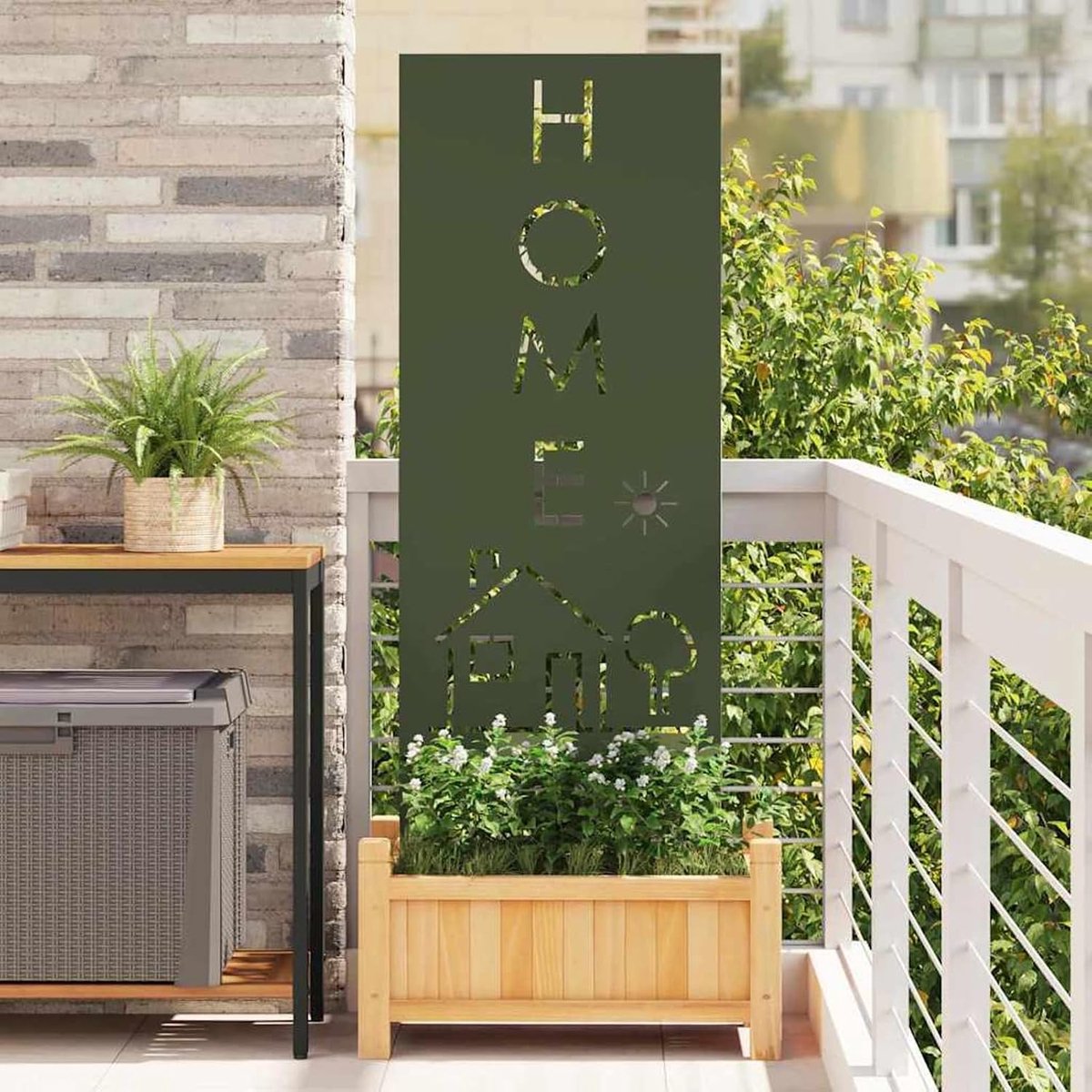 Decoratieve tuinpaneel, 50 x 140 cm, inkijkbescherming, weerbestendige metalen panelen voor tuin, terras, zwembadrand 876339, olijfgroen