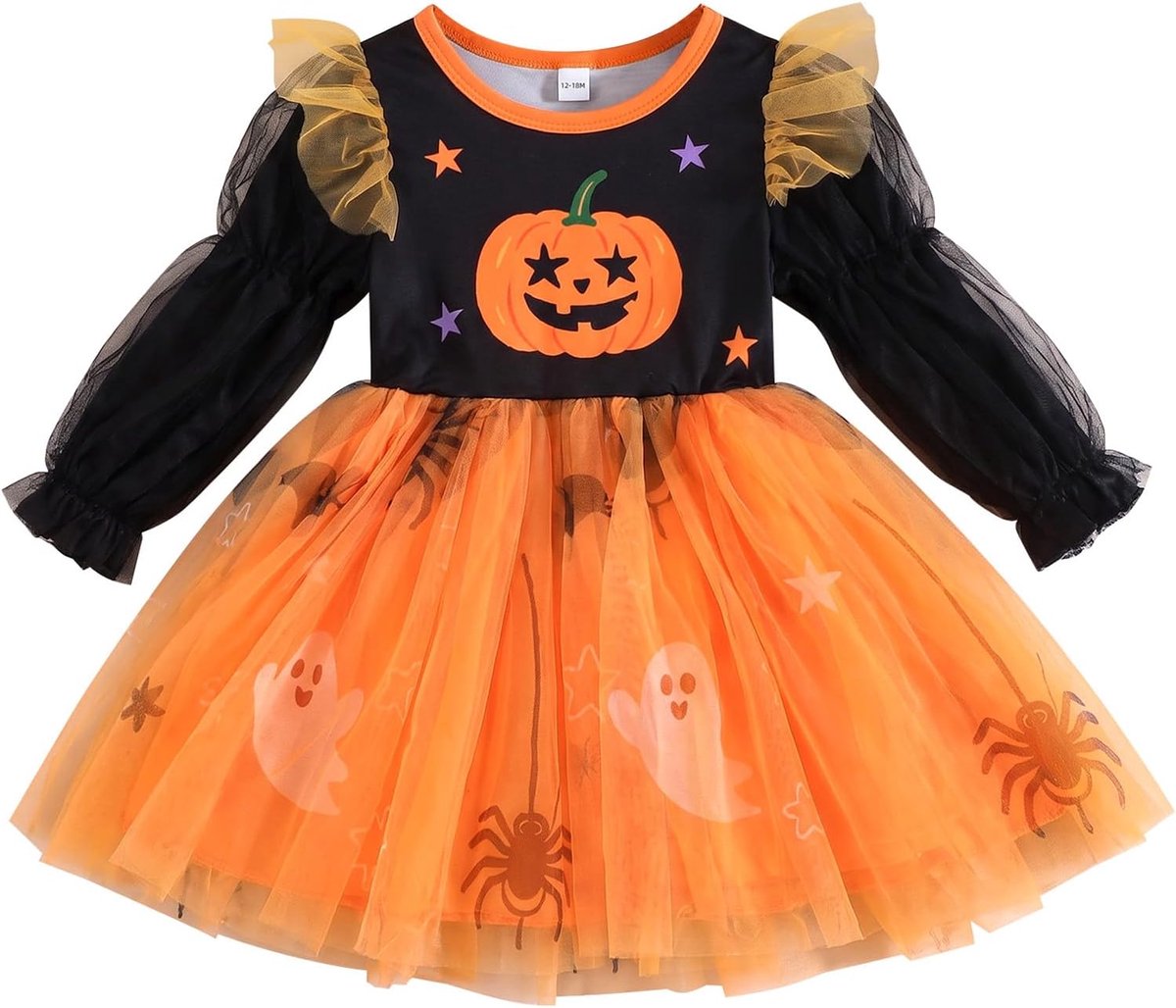 Halloween-tutujurk voor babymeisjes pompoen-tulekostuum