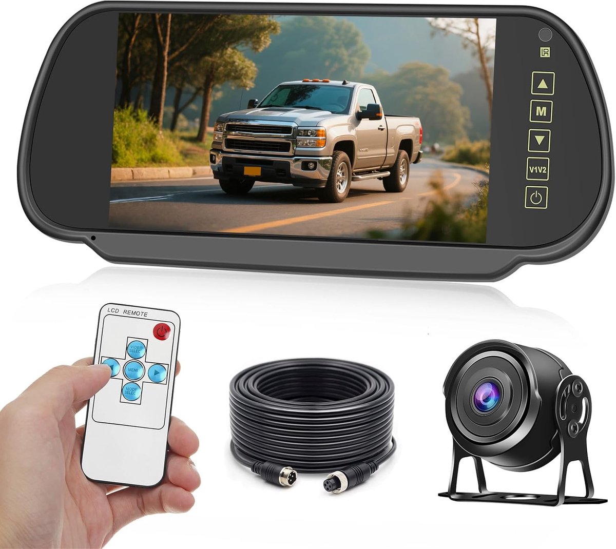 Achteruitrijcamera-kit met 1 achteruitrijcamera, bekabeld HD 7 inch scherm, achteruitkijkspiegelmodel